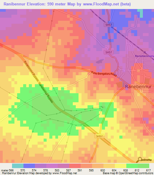 Ranibennur,India Elevation Map