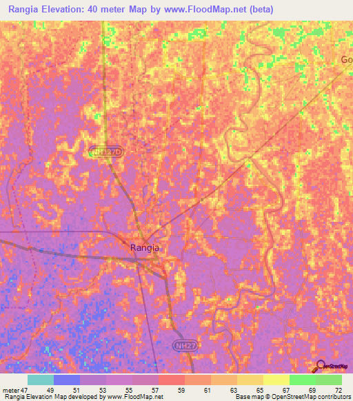 Rangia,India Elevation Map