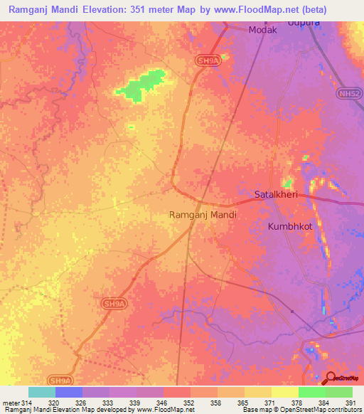 Ramganj Mandi,India Elevation Map