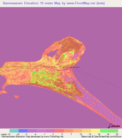 Rameswaram,India Elevation Map