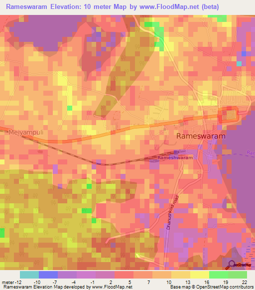 Rameswaram,India Elevation Map