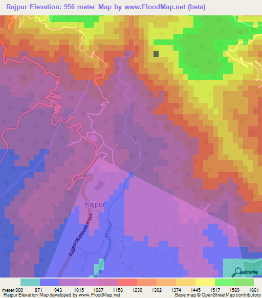 Rajpur,India Elevation Map