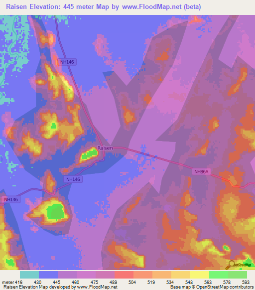 Raisen,India Elevation Map