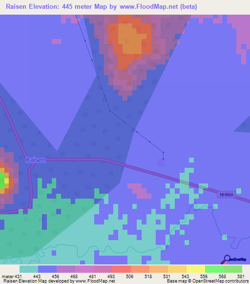 Raisen,India Elevation Map