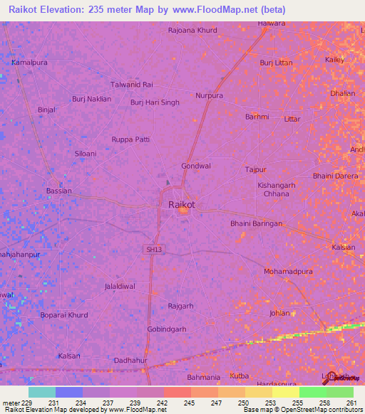 Raikot,India Elevation Map