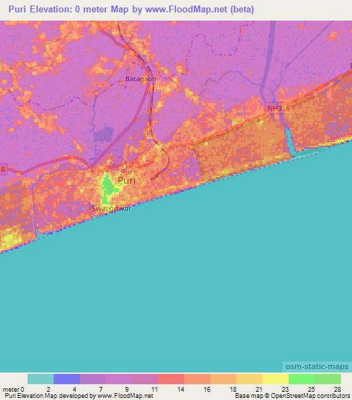 Elevation of Puri,India Elevation Map, Topography, Contour