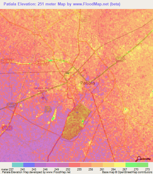 Patiala,India Elevation Map