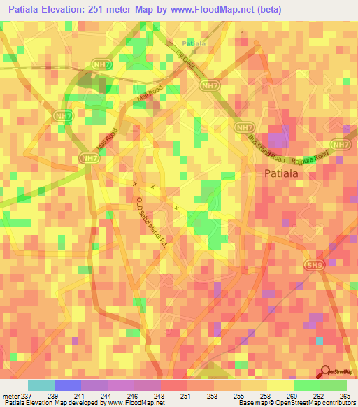 Patiala,India Elevation Map