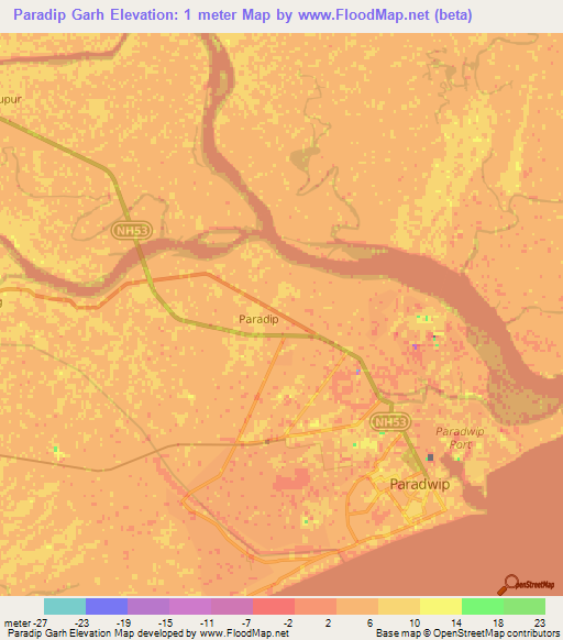 Paradip Garh,India Elevation Map