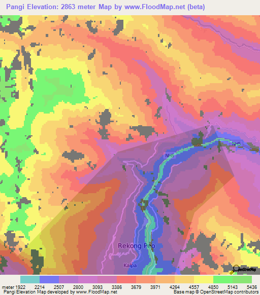 Pangi,India Elevation Map