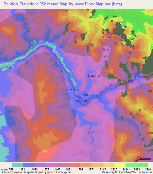 Pandoh,India Elevation Map