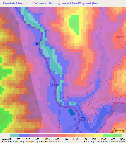 Pandoh,India Elevation Map