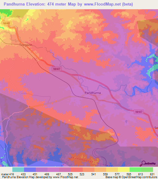 Pandhurna,India Elevation Map