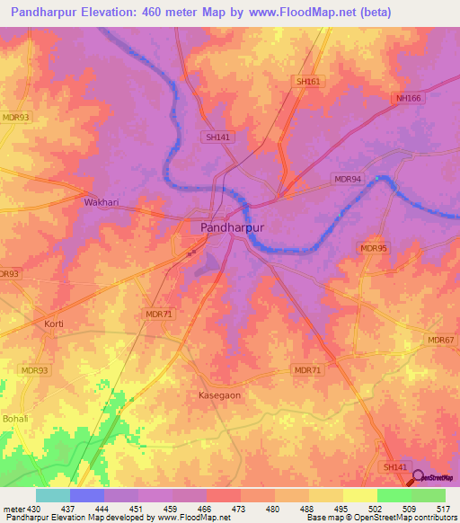 Pandharpur,India Elevation Map