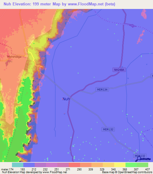 Nuh,India Elevation Map