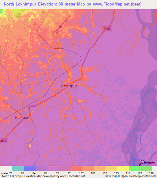 North Lakhimpur,India Elevation Map