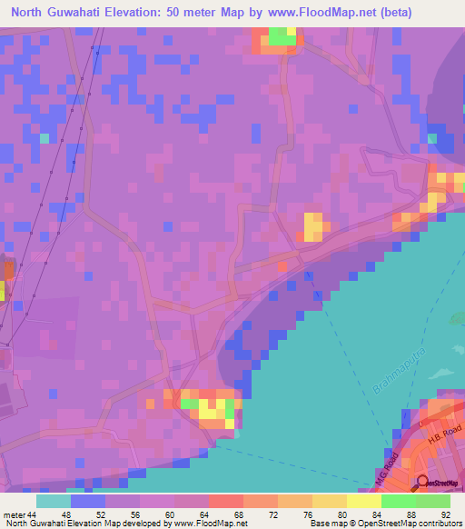 Elevation of North Guwahati,India Elevation Map, Topography, Contour