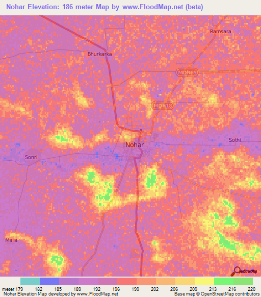 Nohar,India Elevation Map
