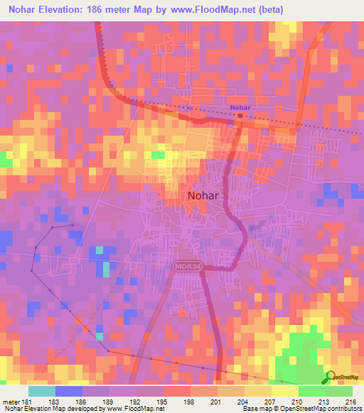 Nohar,India Elevation Map