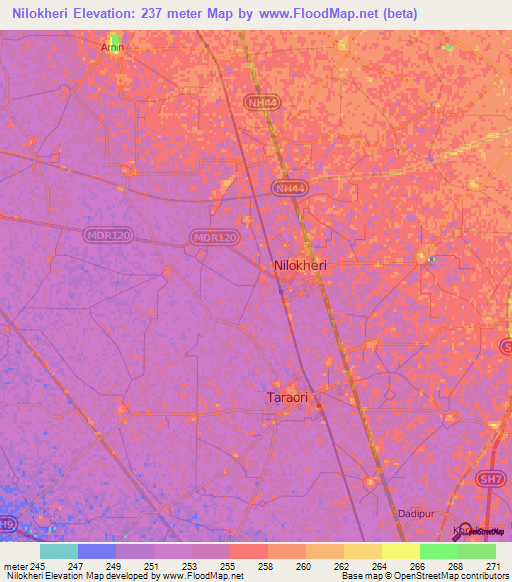 Nilokheri,India Elevation Map