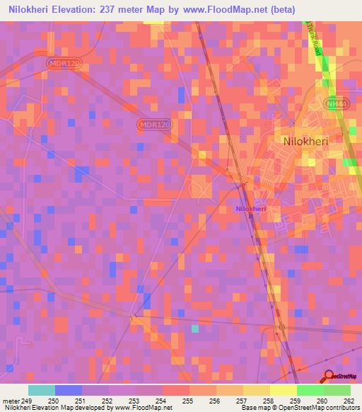 Nilokheri,India Elevation Map