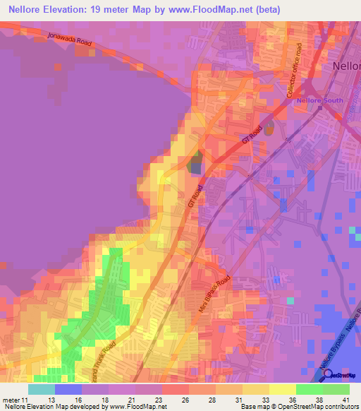 Nellore,India Elevation Map