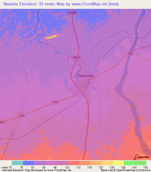 Nawada,India Elevation Map