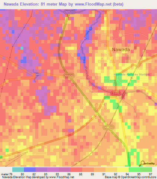 Nawada,India Elevation Map