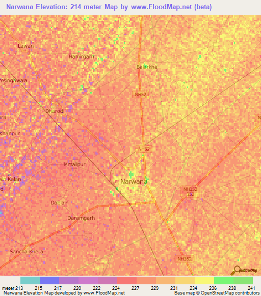 Narwana,India Elevation Map