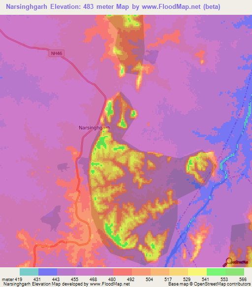 Narsinghgarh,India Elevation Map