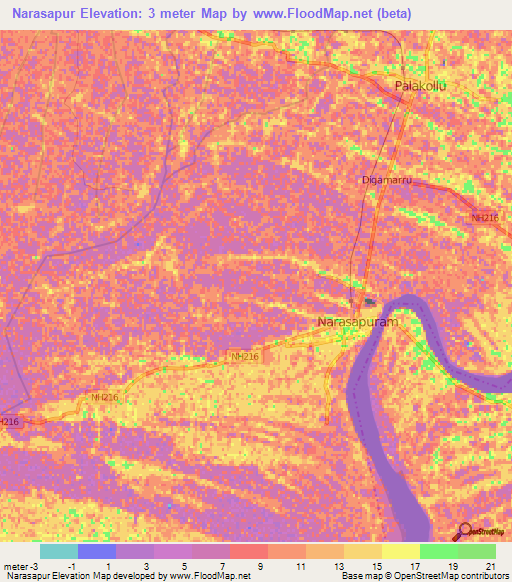 Narasapur,India Elevation Map