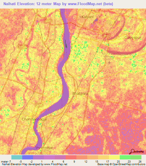 Naihati,India Elevation Map