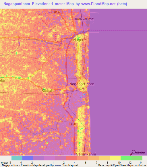 Nagappattinam,India Elevation Map