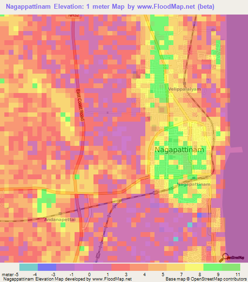 Nagappattinam,India Elevation Map