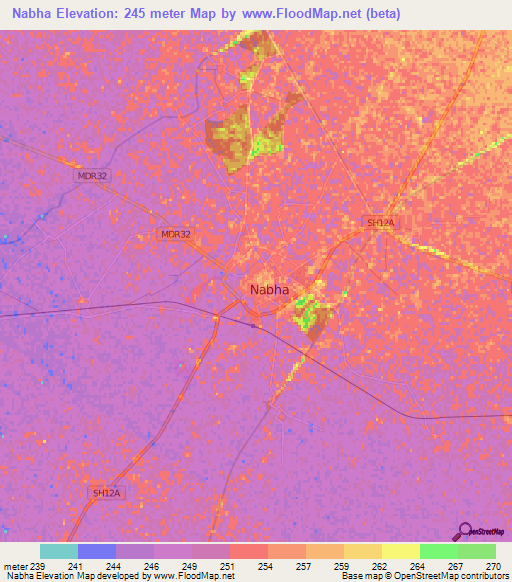 Nabha,India Elevation Map