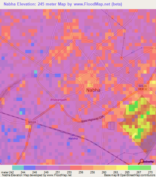 Nabha,India Elevation Map