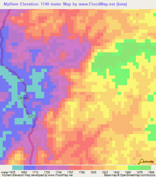 Mylliem,India Elevation Map