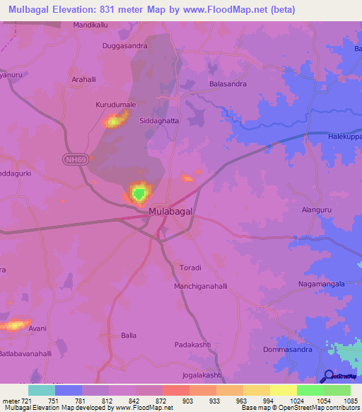 Mulbagal,India Elevation Map