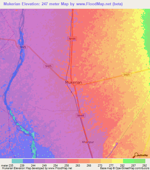 Mukerian,India Elevation Map