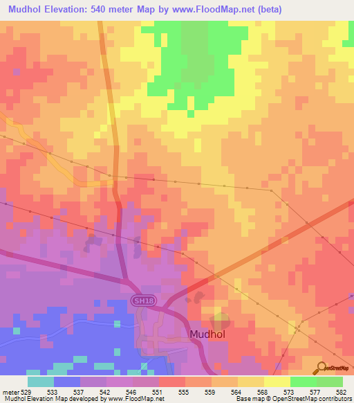 Mudhol,India Elevation Map