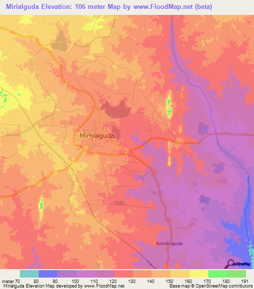 Mirialguda,India Elevation Map