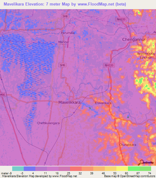 Mavelikara,India Elevation Map