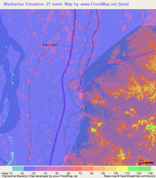 Mankachar,India Elevation Map