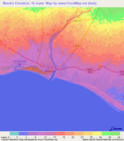 Mandvi,India Elevation Map