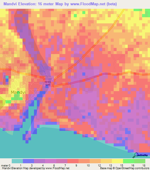 Mandvi,India Elevation Map