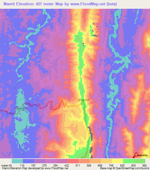 Elevation of Mamit,India Elevation Map, Topography, Contour