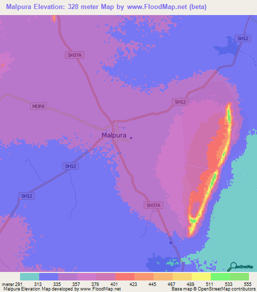 Malpura,India Elevation Map