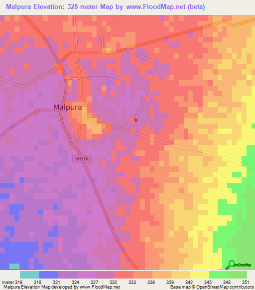 Malpura,India Elevation Map