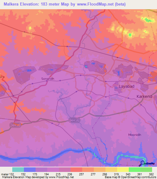 Malkera,India Elevation Map