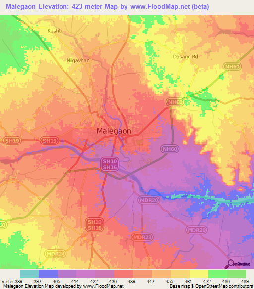 Malegaon,India Elevation Map